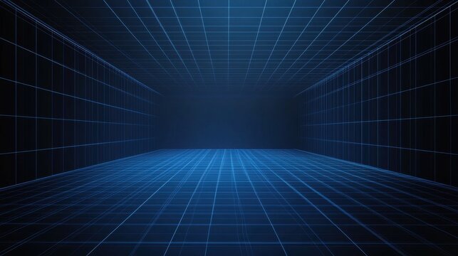 Digital blue grid tunnel perspective	