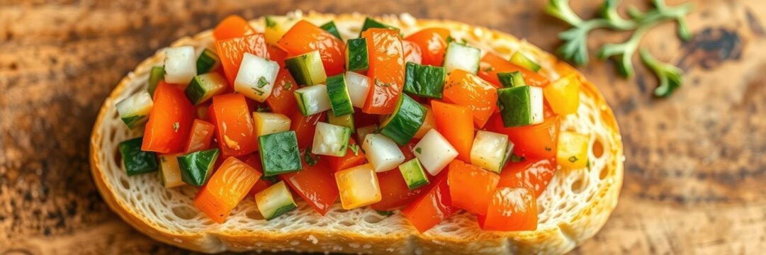 Chopped vegetables on top of a Romagna-style bread slice, chopped, romagna piadina