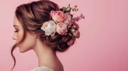 Naklejka premium Romantic Flower Arrangement on Pastel Pink Background with Elegant Floral Design