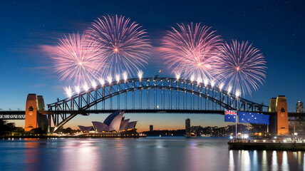 Obraz premium Fireworks and flag of Australia