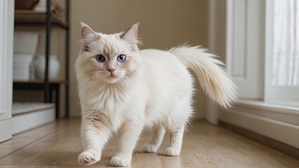 Cream point ragdoll cat in the living room