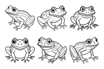 Frog line art icon set Vector Illustration design. Frog icon set with white background