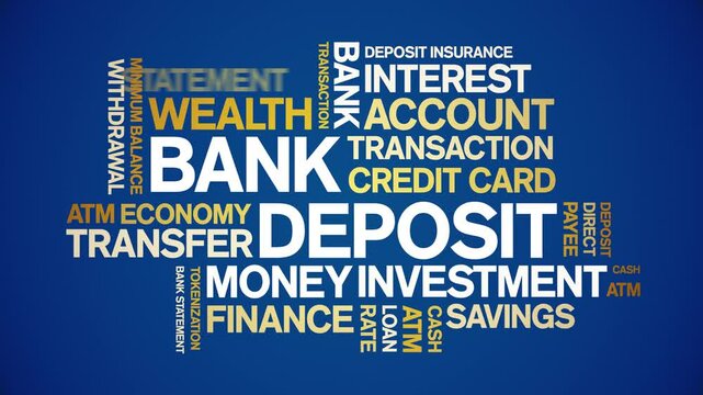 Bank Deposit animated word cloud;text design animation tag kinetic typography seamless loop.