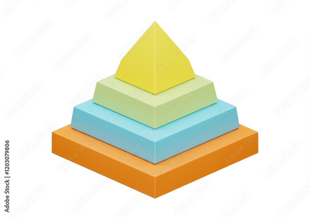 Poster a 3d illustration of a three layered pyramid structure with each layer in a different color