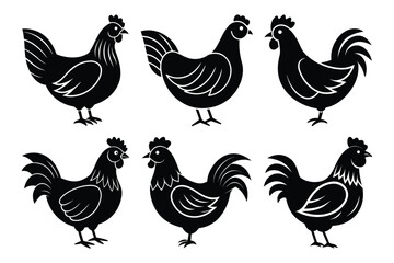 Set of Hen, chicken logo. Icon design vector illustration. Chicken Icon set with white background