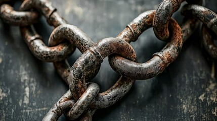 Fototapeta premium close-up of a thick chain broken into segments, with rust and tarnish on the links, symbolizing oppression and the power to break free. struggle for freedom. 