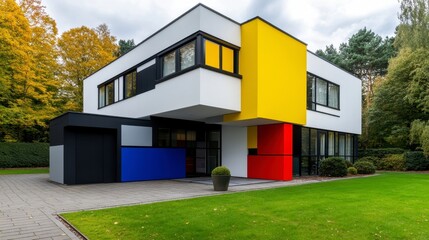 Modern Architectural Design with Colorful Facade and Greenery