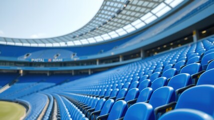 Fototapeta premium Blue Chairs Soccer Stadium - AI Photo