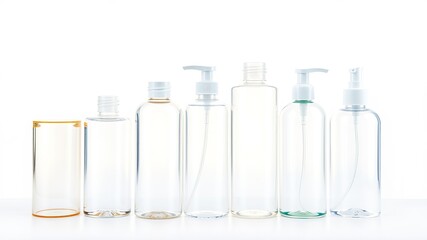 Cosmetic Bottles Packaging Mockup - Transparent Bottles with Caps & Pumps