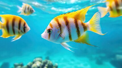Naklejka premium Vibrant Tropical Fish in Coral Reef