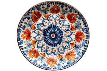 Vibrant decorative plate featuring intricate floral patterns and bold colors from traditional craftsmanship