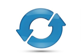 A 3D illustration of two blue translucent arrows forming a circular pattern symbolizing process repetition or recycling