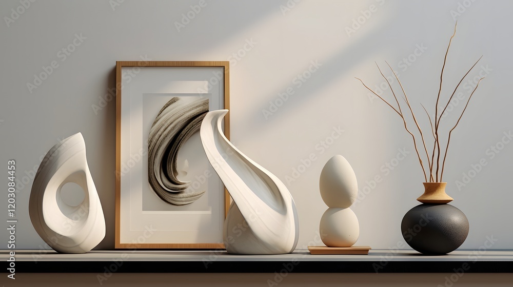 Poster a visually captivating set of small abstract sculptures crafted with precision and balance adorning 