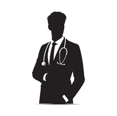male doctor pose silhouette vector illustration  