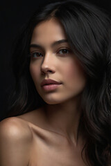 Obraz premium a beautiful woman, black hair, thin on dark background