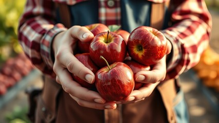 Fresh Red Apples in Farmer's Hands - AI Photorealistic Produce