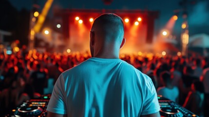 Obraz premium Nightlife DJ at a Concert, Backlit by Stage Lights
