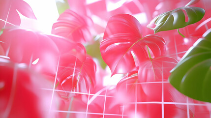 Pink Monstera Leaves 3D Illustration