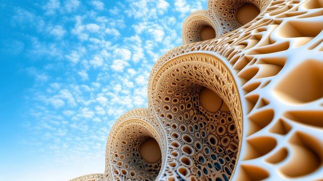 Abstract Design of Curved Structures Against a Blue Sky Background