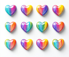 Collection set of rainbow hearts isolated on a white background