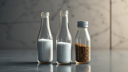 Minimalist Salt & Pepper Water Bottles - Sleek Background - High-Quality Photo