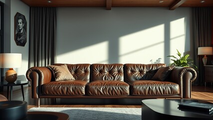 Modern Leather Couch Living Room, High Quality, Bright, Deep, Mood, Cozy, Atmosphere
