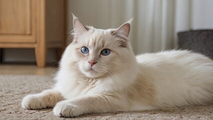 Obraz premium Cream point ragdoll cat laying on the floor indoor