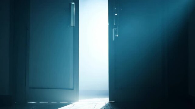 Door opening to light background animation. Show transition intro. Gate open. Doorway close up. Concept of paradise, live after life, immortal soul. New chapter, changing.