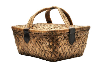 Fototapeta premium Woven basket with handles perfect for storage or picnics in natural style at any outdoor setting