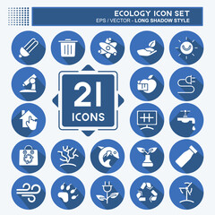 Icon Set Ecology. suitable for education symbol. long shadow style. simple design editable