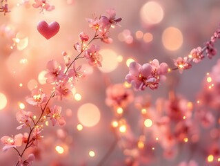 Fototapeta premium Romantic Pink Blossom Valentine s Day Background Love Lights Flowers Spring