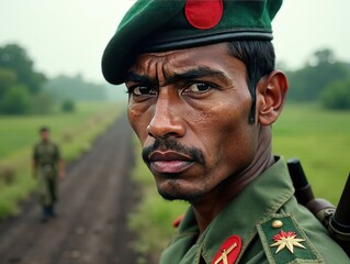 Obraz premium Realistic Bangladeshi Soldier Portrait - Detailed AI Photo