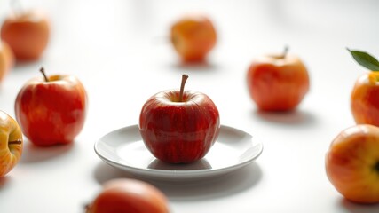 Red Apple on Plate - High-Quality Food Image
