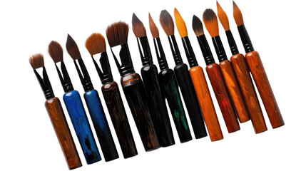 Naklejka premium A vibrant array of paintbrushes in various colors and styles for creative expression. transparent background