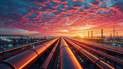 Obraz premium Refinery Pipelines Horizon Network - Industrial Landscape