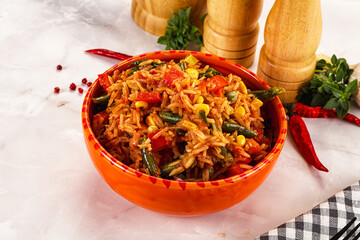 Mexican spicy rice with vegetables
