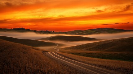 Naklejka premium Sunrise Over Rolling Hills