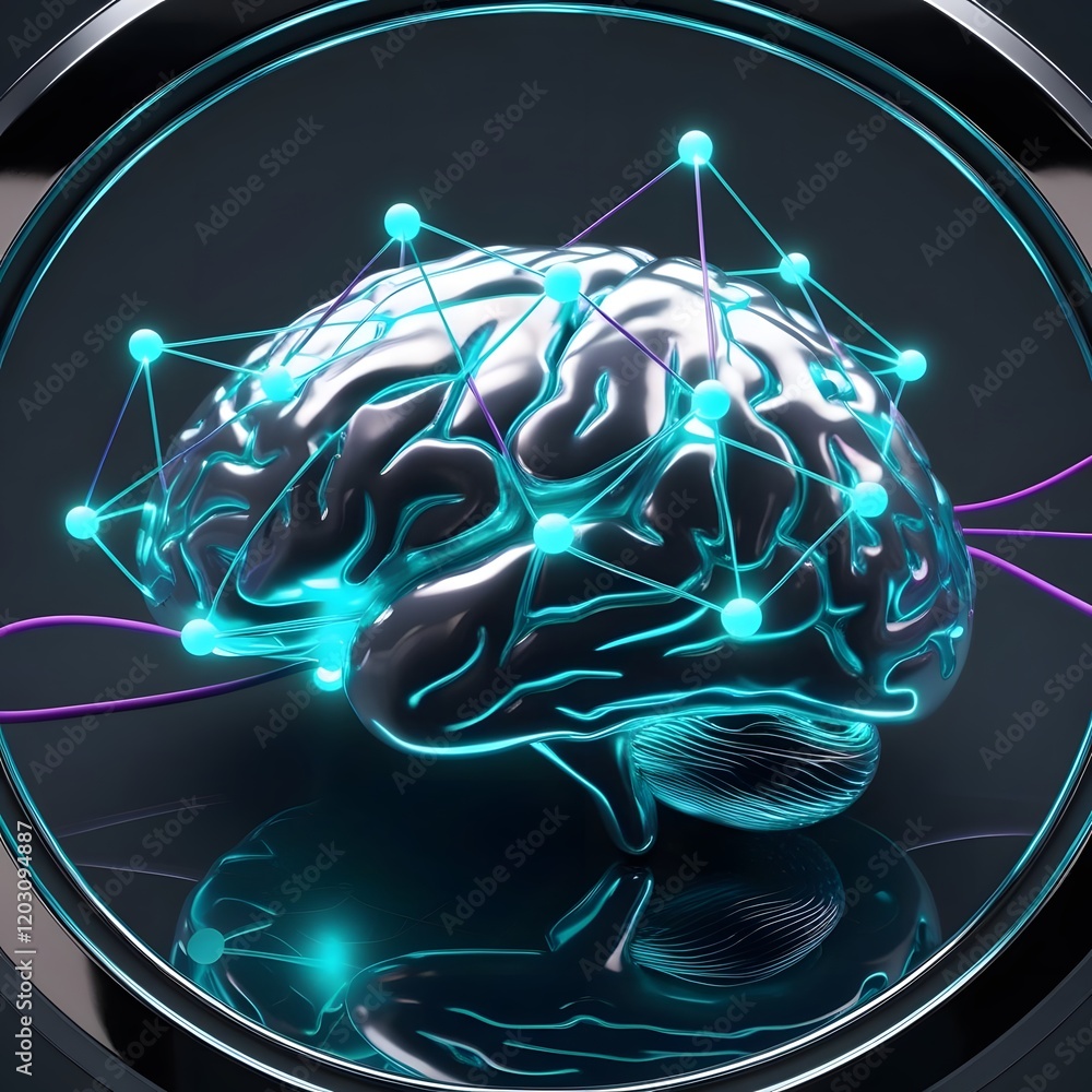 Poster human brain ai neural network connection with glowing nodes and wires