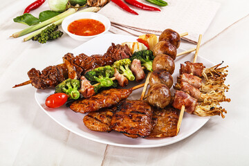 Asian grilled skewer assortment satay