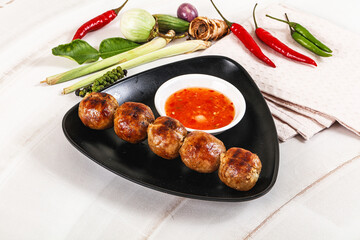 Thai grilled round skewer satay