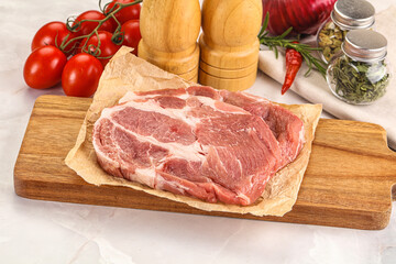 Raw pork neck steak sirloin