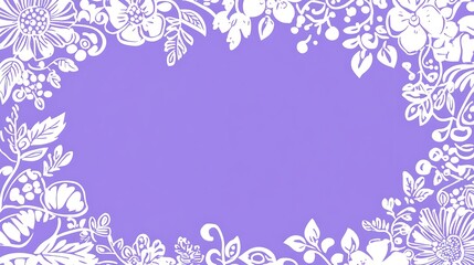 White Floral Border on Lavender Background Design