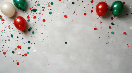 Colorful confetti and balloons create festive atmosphere for celebrations