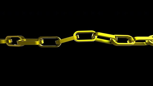 Rotating chain link in gold color with ambient light, reflections and shadows, concepts, ideas, 4k, transparent background with alpha channel, seamless loopable element