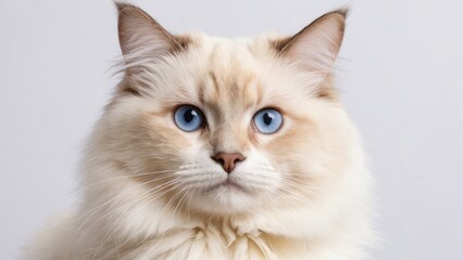 Portrait of Cream point ragdoll cat on grey background