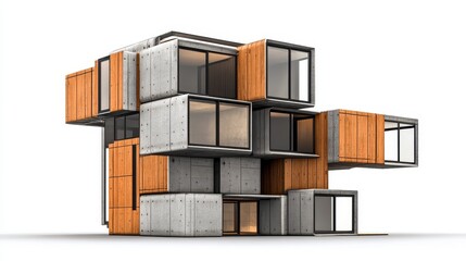 Obraz premium Modern Modular House Design with Wood and Concrete Elements