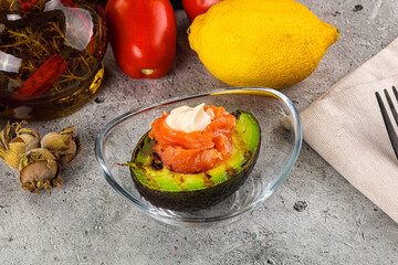 Whole grilled avocado with salmon