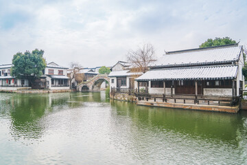 Obraz premium Old houses, rivers, and bridges in Zhouzhuang Ancient Town, Suzhou City, Jiangsu Province, China