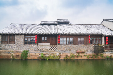 Fototapeta premium Old houses, rivers, and bridges in Zhouzhuang Ancient Town, Suzhou City, Jiangsu Province, China