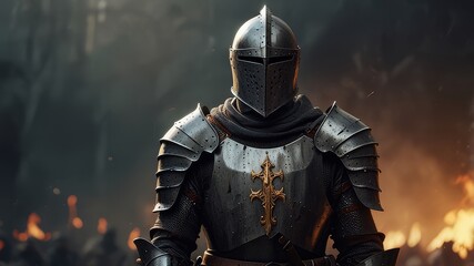 Naklejka premium Knight with sowred in the battle field 